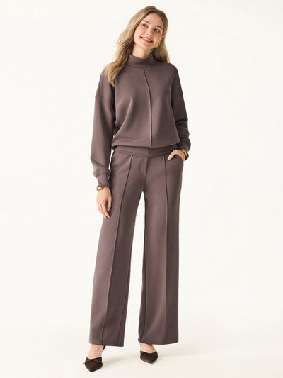 2-teiliges Set aus Mockneck-Pullover und Mid-Rise-Hose mit geradem Bein und Taschen