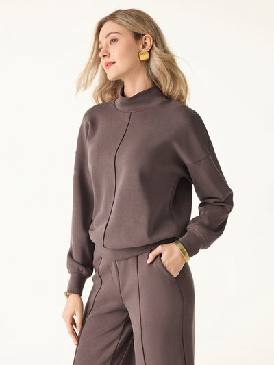 2-teiliges Set aus Mockneck-Pullover und Mid-Rise-Hose mit geradem Bein und Taschen